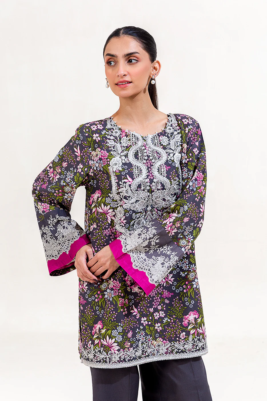 2 PIECE EMBROIDERED CAMBRIC SUIT-EBONY BLOOM (UNSTITCHED)