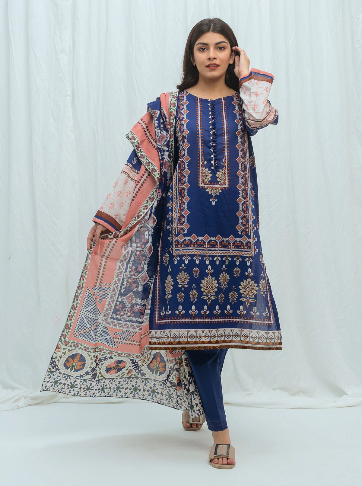 TIMELESS NAVY-PRINTED-2P (UNSTITCHED)