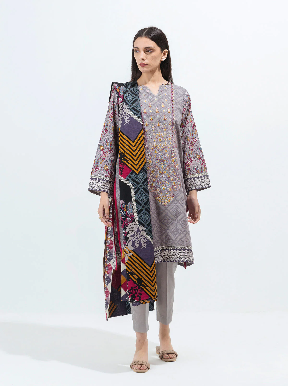 CLASSIC GREY-EMBROIDERED-3P (UNSTITCHED)