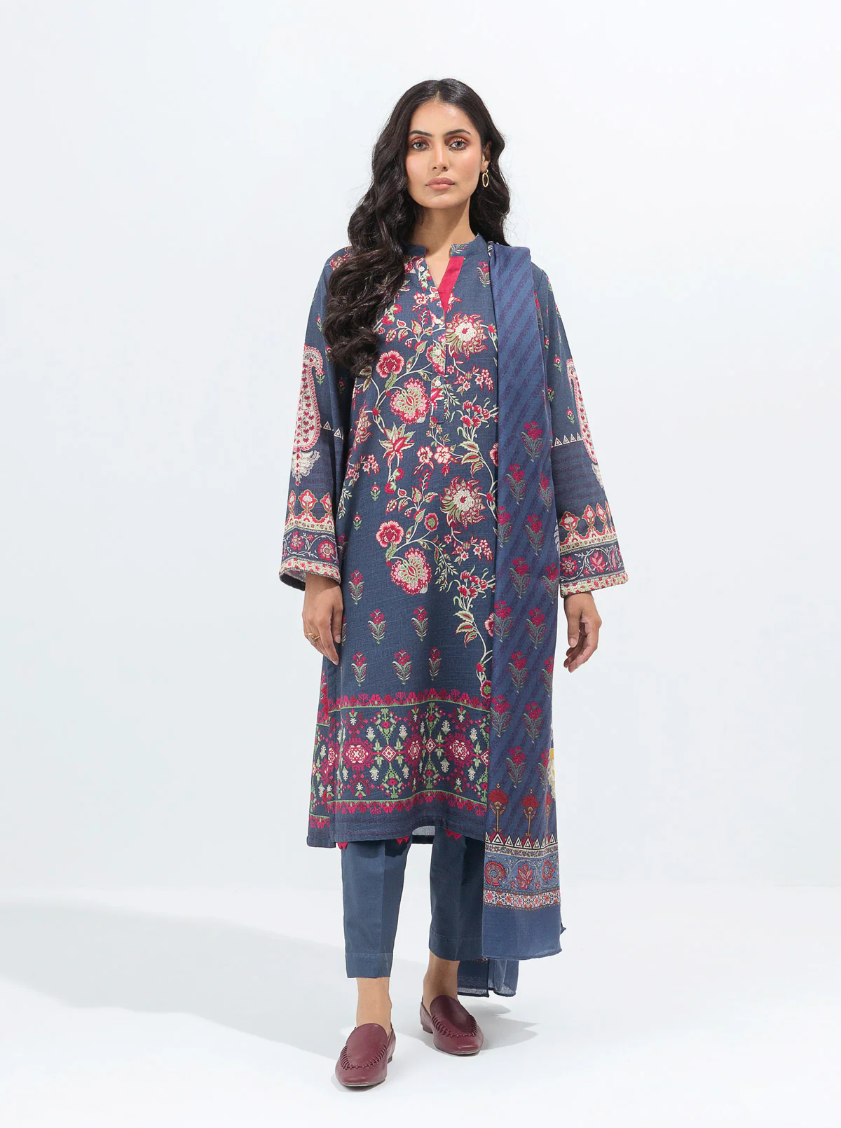 BOHO CHINTZ-PRINTED WITH SHAWL-3P (UNSTITCHED)