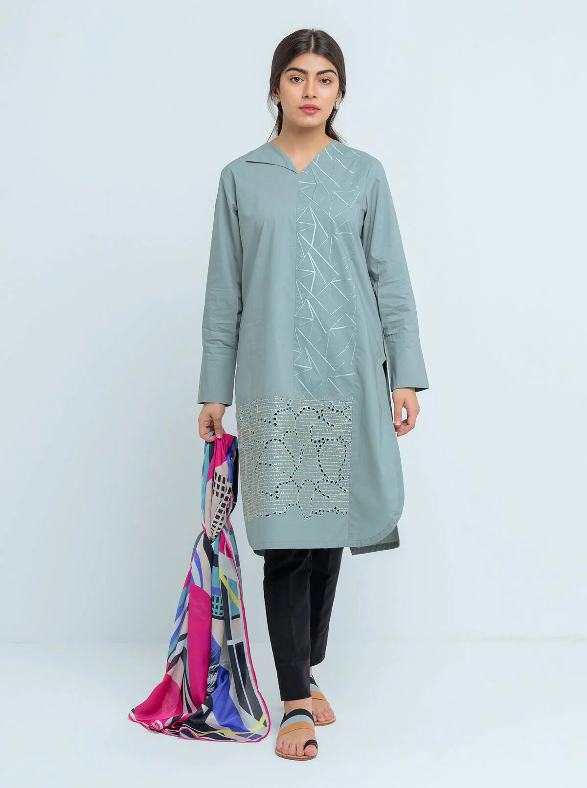 EMBROIDERED SHIRT WITH SILK SCARF