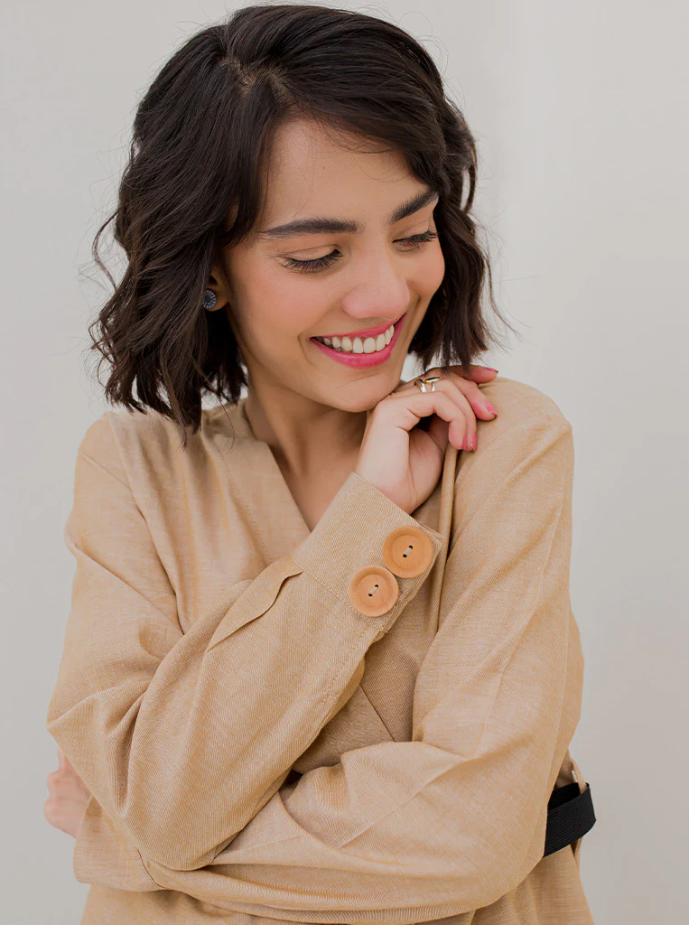 TAN BROWN WRAP TOP