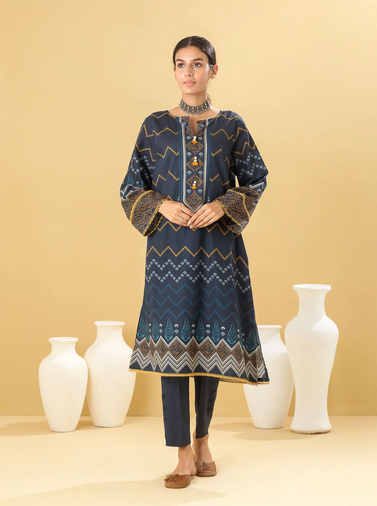 1 PIECE - PRINTED LAWN SHIRT - INKY BLUES