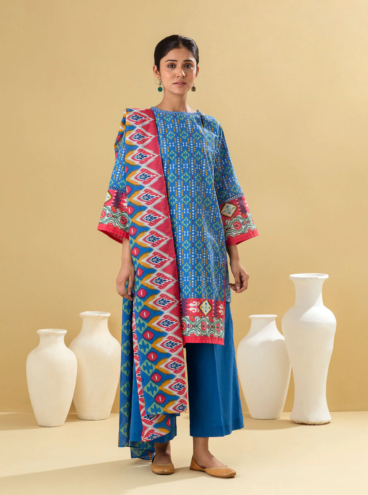 2 PIECE - PRINTED LAWN SUIT - REGALE BLUE