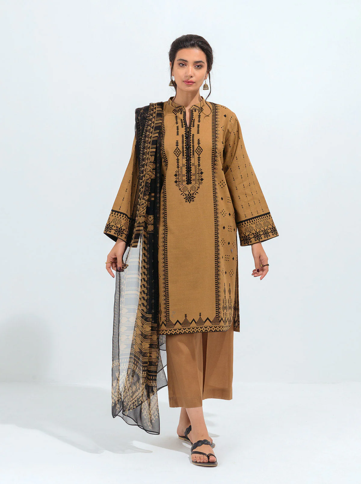 3 PIECE - PRINTED KHADDAR SUIT - ORIENTAL GOLD