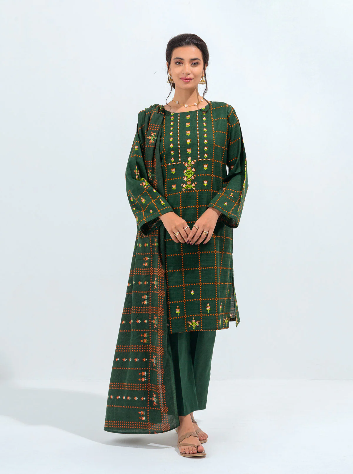3 PIECE - PRINTED WITH SHAWL KHADDAR SUIT - VERDANT FIELDS