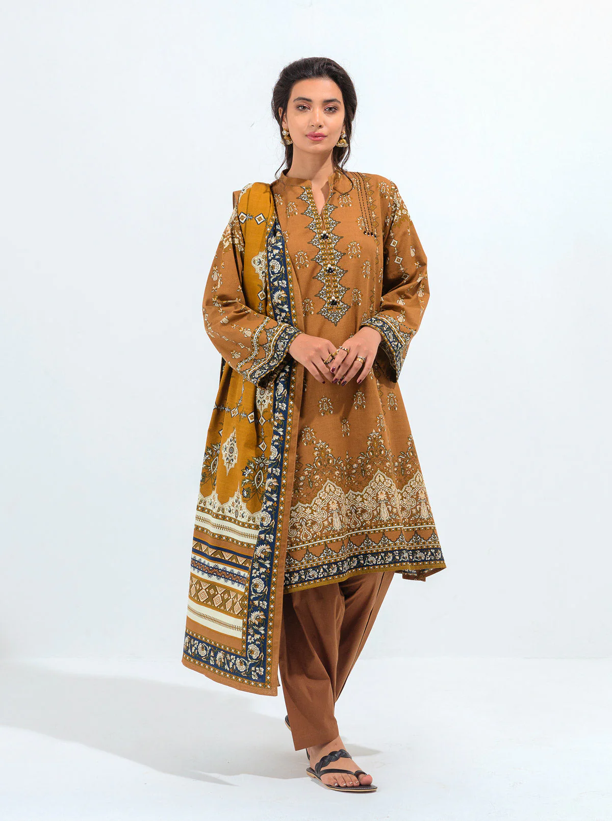 3 PIECE - PRINTED KHADDAR SUIT - MARIGOLD GLAZE