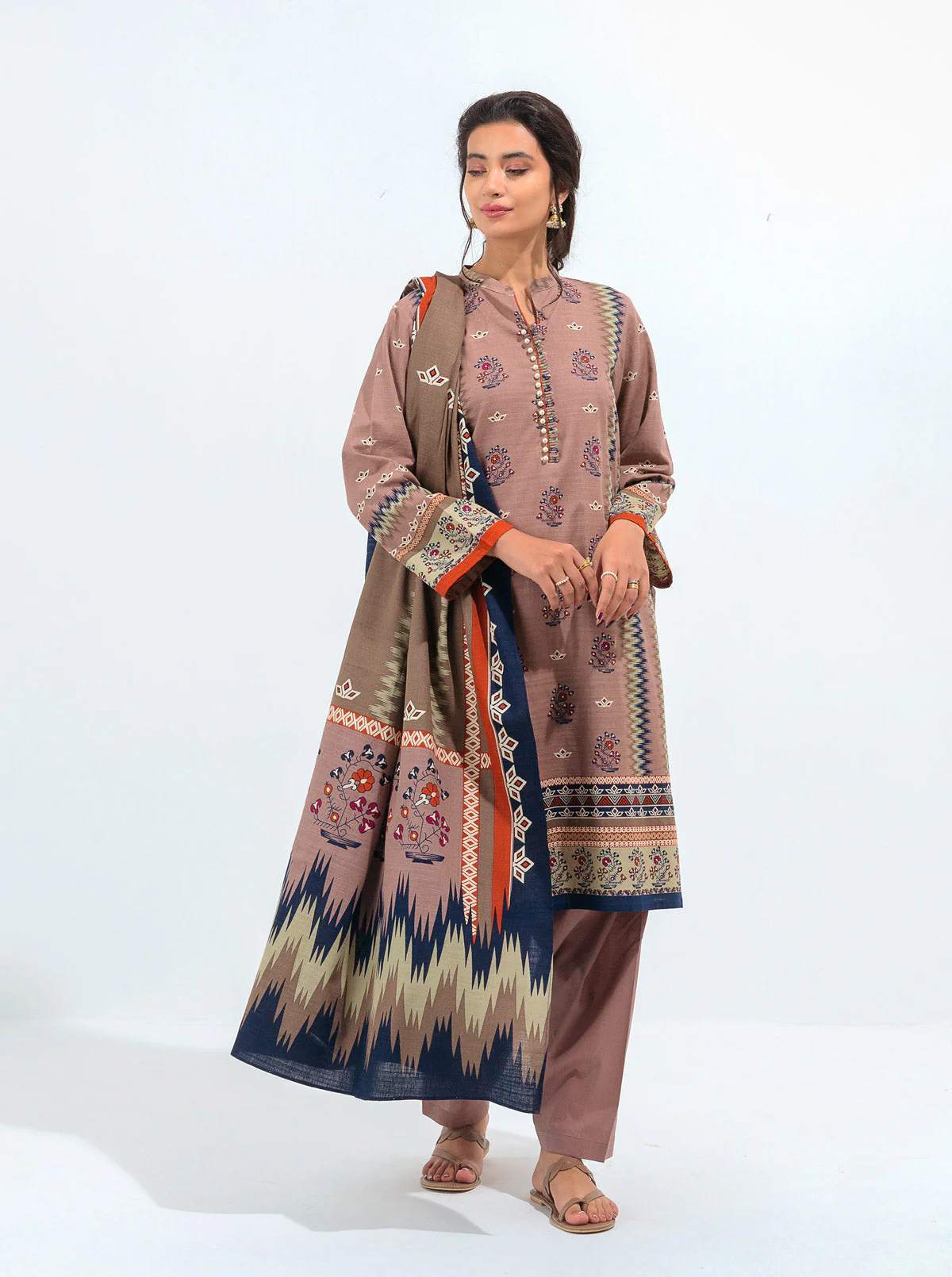 3 PIECE - PRINTED KHADDAR SUIT - ROSEY MISTY