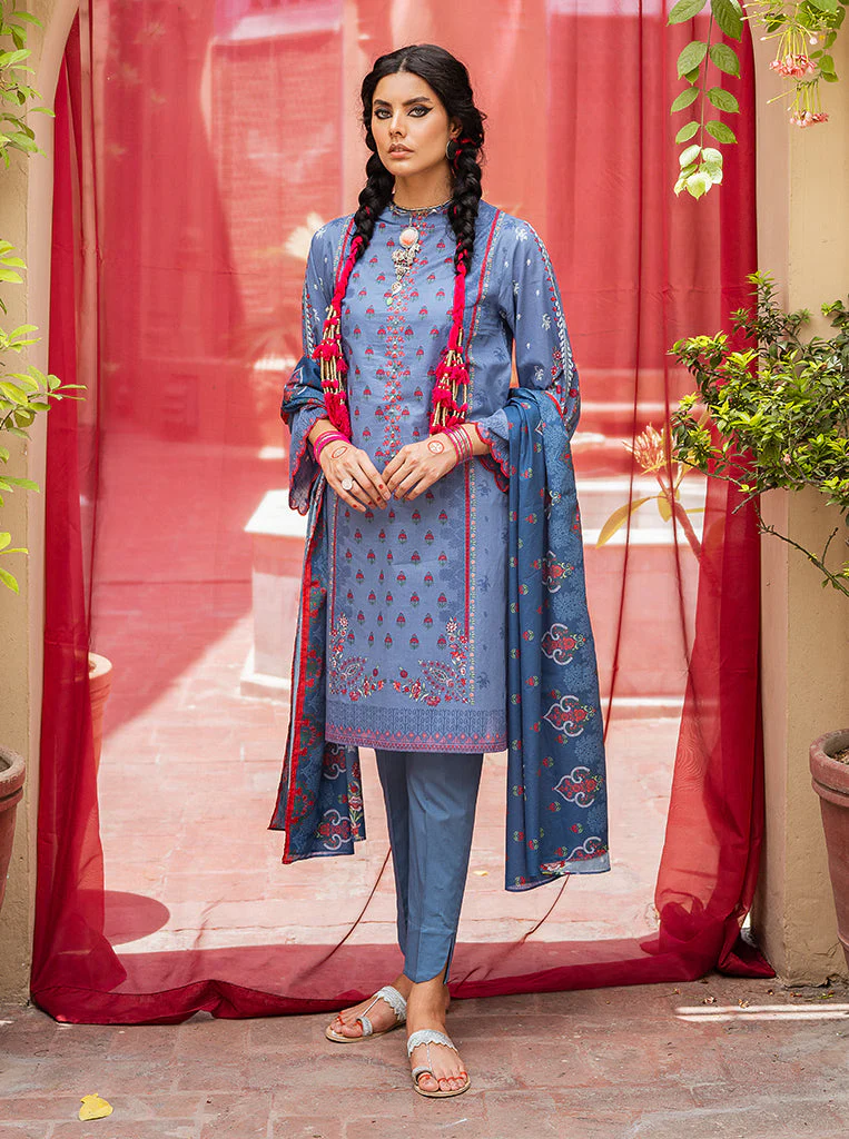 3 PIECE - PRINTED LAWN SUIT - BLUE BLUSH