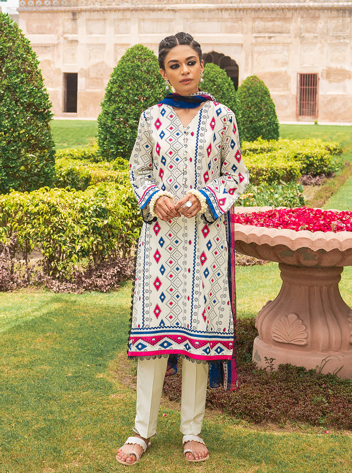 3 PIECE - PRINTED LAWN SUIT - GEOMETRIC AURORA
