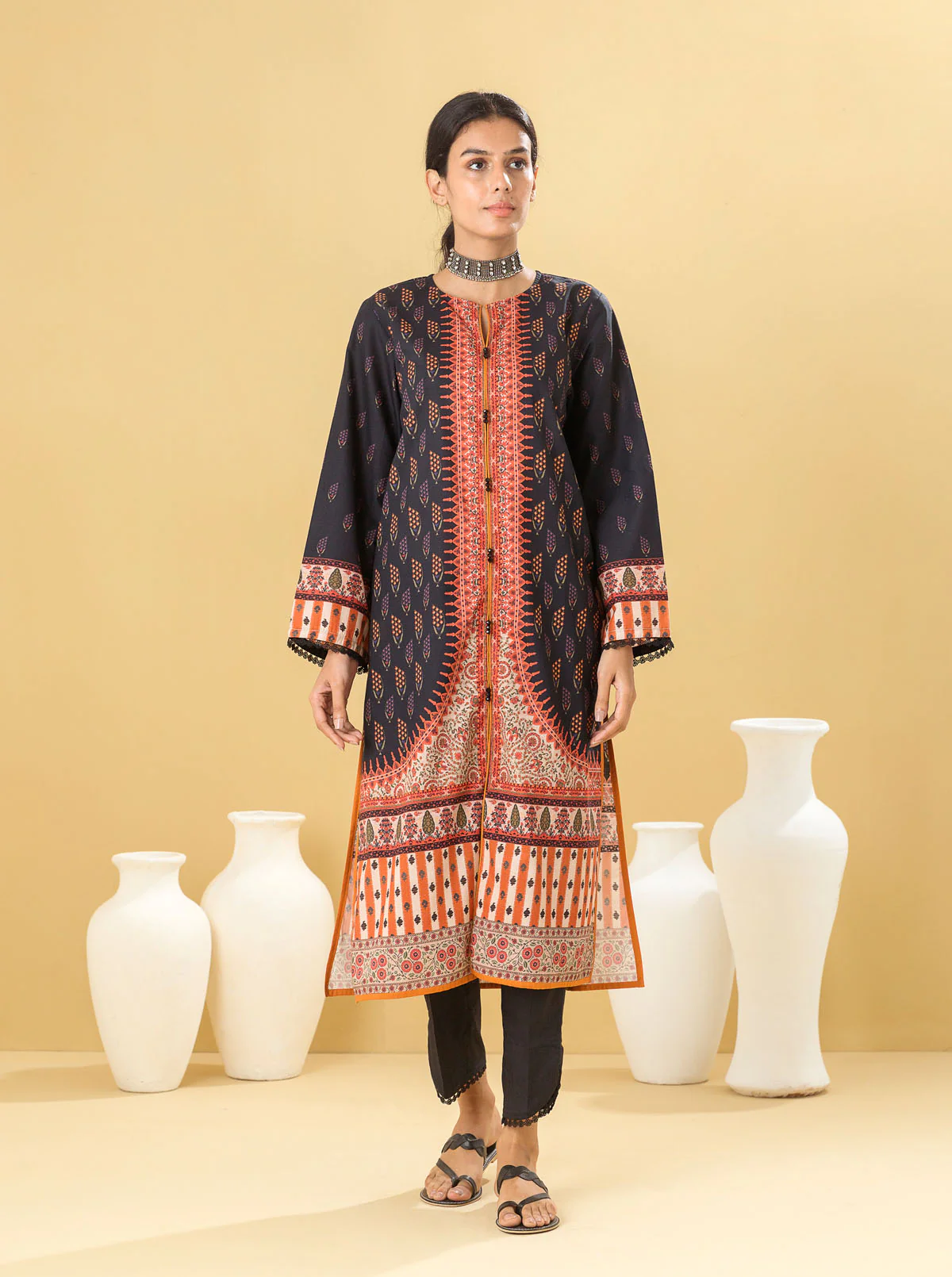 1 PIECE - PRINTED LAWN SHIRT - VINTAGE BLACK
