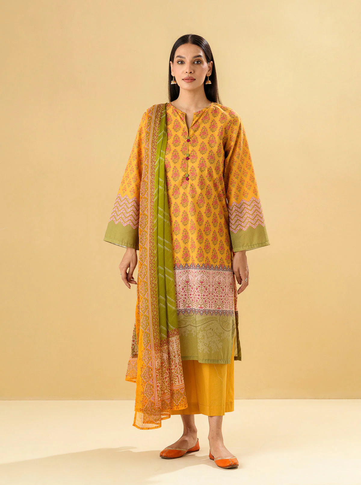 3 PIECE - PRINTED LAWN SUIT - DIVINE OCHRE