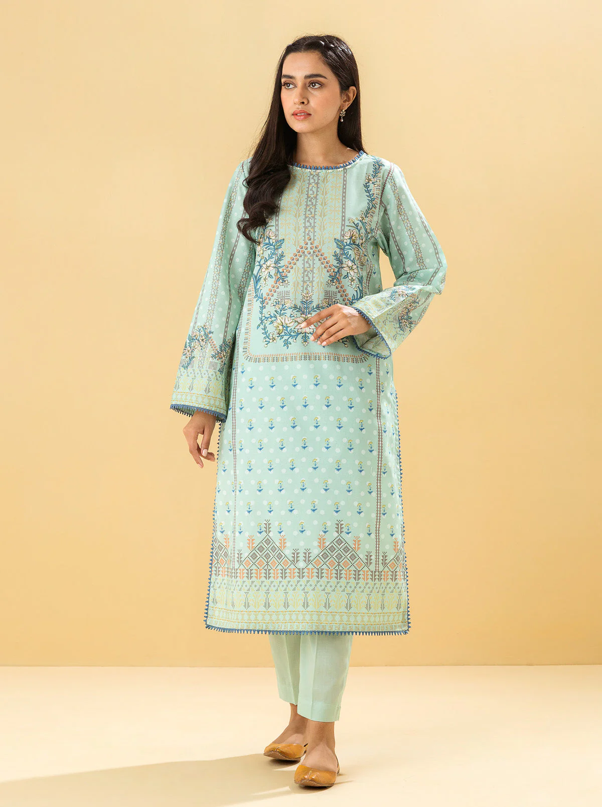 2 PIECE - PRINTED LAWN SUIT - MISTY GARDENIA