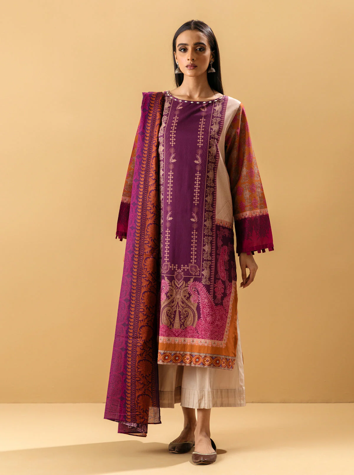 3 PIECE - PRINTED LAWN SUIT - REGAL PLUMERIA